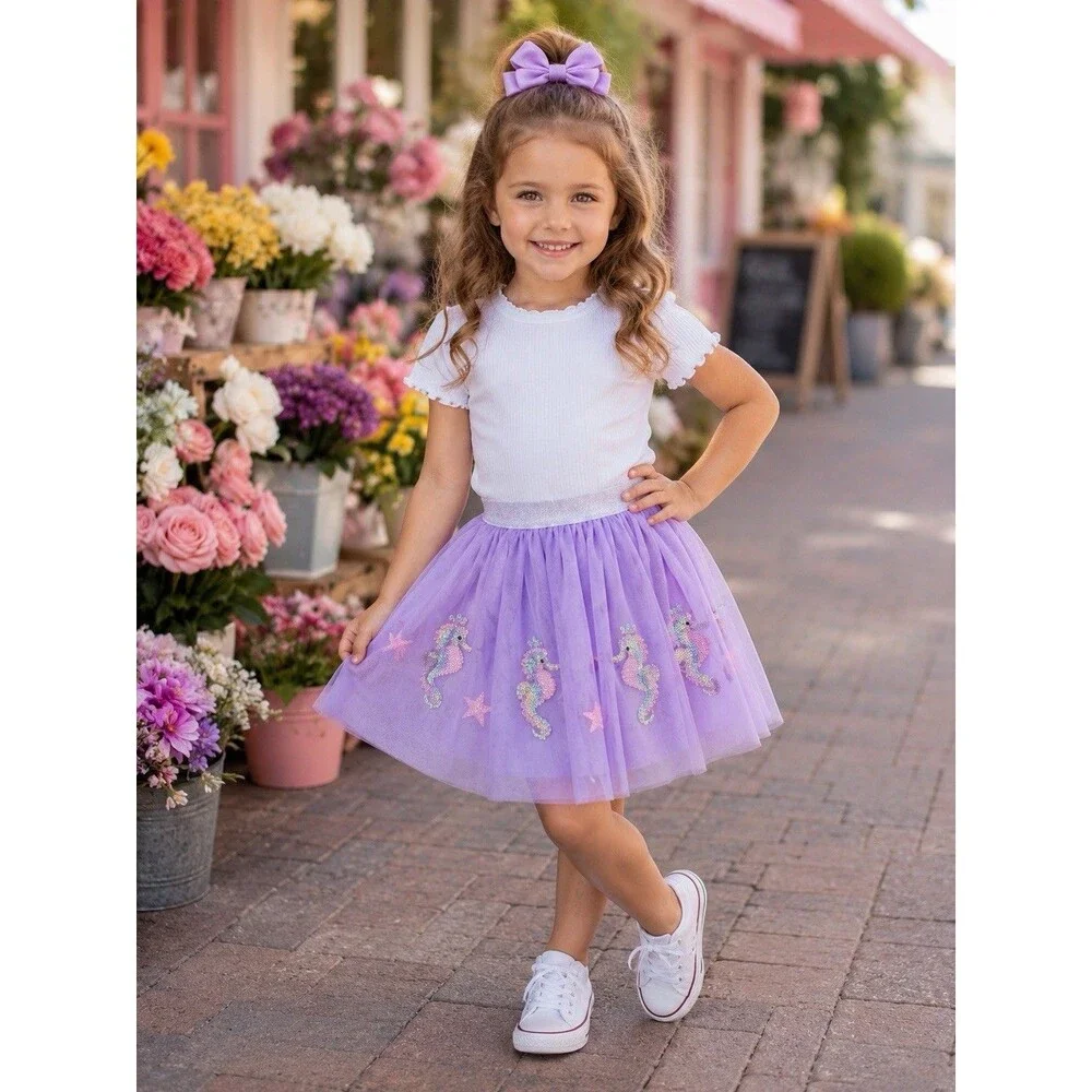 Los Angeles Boutique Tutu Tulle Star Seahorse Sequin Skirt Party Mermaid NEW 4T